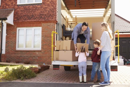 Moving office furniture through a commercial building in Uxbridge