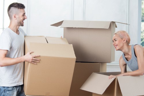 Packed commercial boxes and labeled items ready for transport