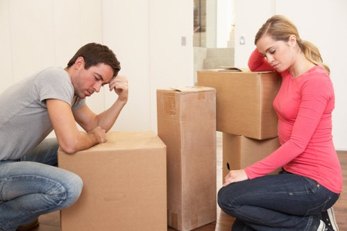 Packed boxes and furniture ready for a house move in Uxbridge
