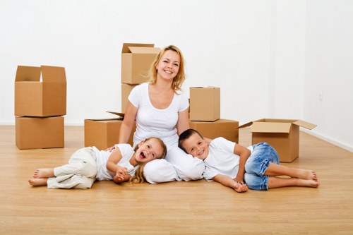 Packed boxes and removal van ready for a move in Uxbridge